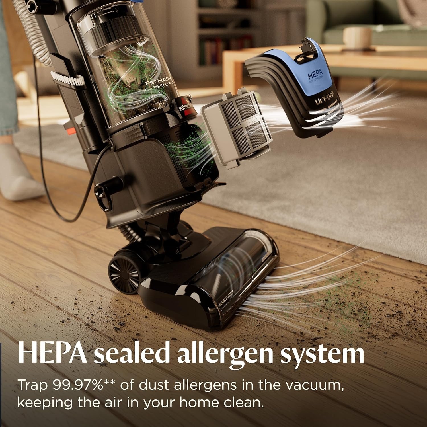 Pet Hair Eraser Allergen Lift-Off with Powerful Suction, HEPA, Tangle-Free Brush Roll