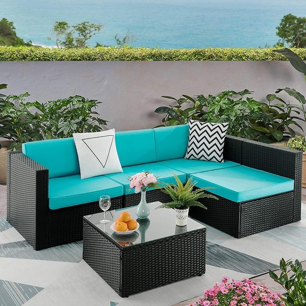 Bossin 5 Pieces Outdoor Patio Furniture Sets Patio Sofa,Outdoor Indoor Wicker Conversation Set with Table