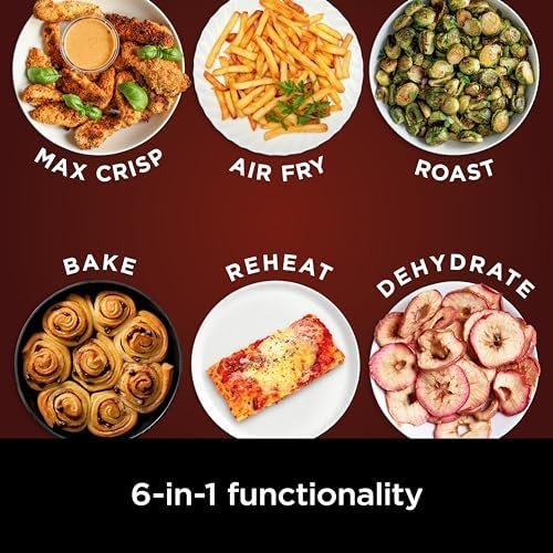 Air Fryer | 6.5 QT Pro XL Capacity fits 9lbs of Wings | 6-in-1 Max Crisp, Air Fry, Roast, Bake, Reheat & Dehydrate | Nonstick Basket, Crisper Plate & Recipe Guide | Grey