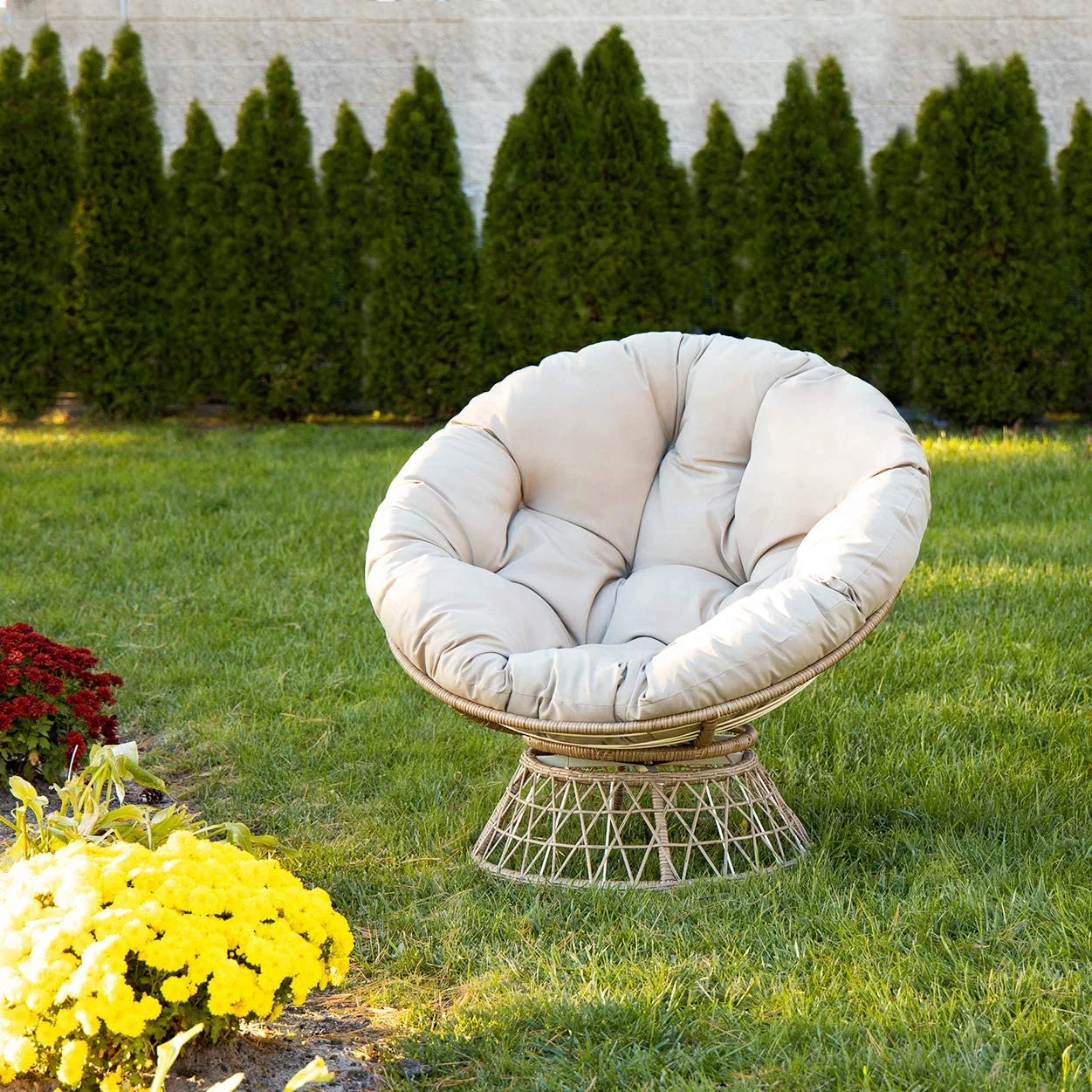 Milliard Papasan Chair with 360-Degree Swivel, Wood, Color - Tan