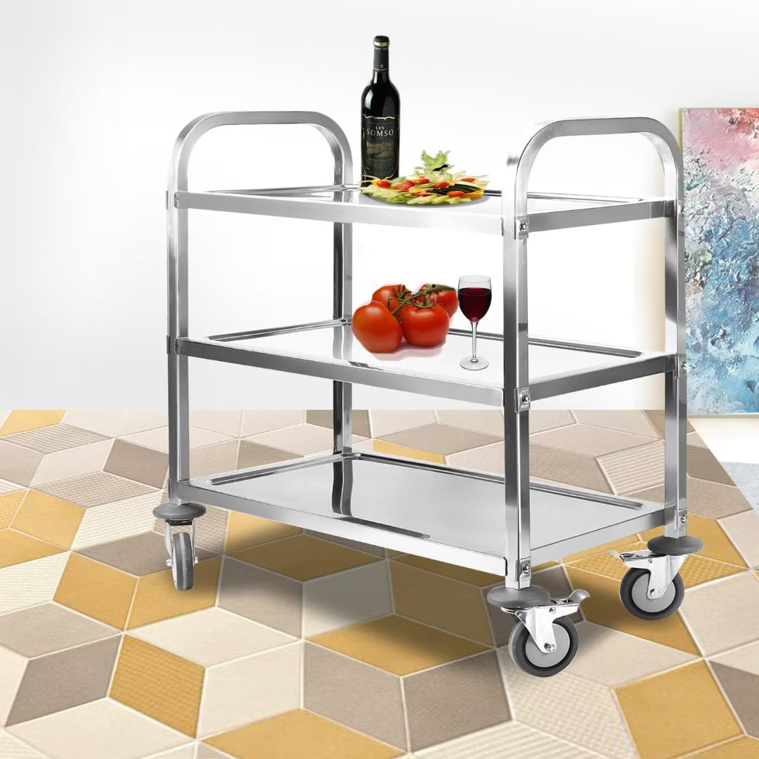 Nisorpa 3 Tier Stainless Steel Utility Rolling Cart Catering Trolley, BBQ, Summer Party, 37.4