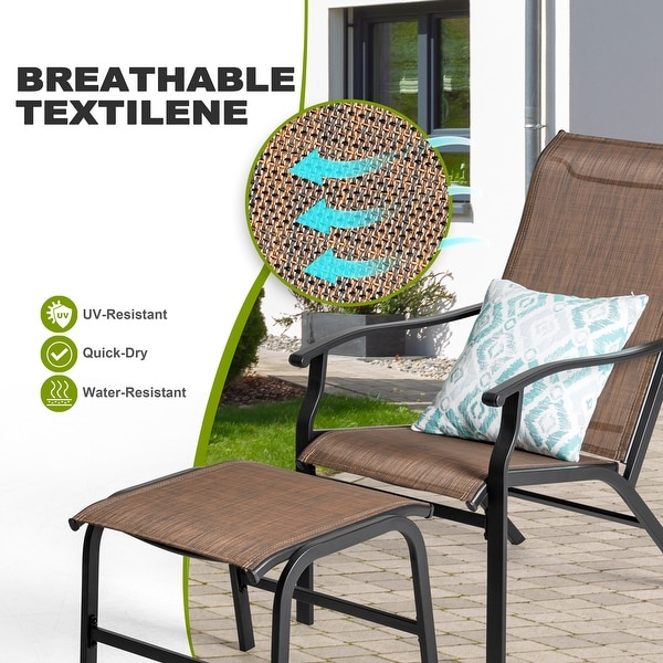 Nuu Garden Patio AllWeather Textilene Lounge Chair with Ottoman,Brown