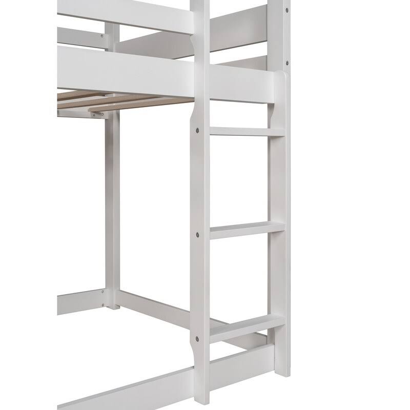 [Pre-Sale]Twin Over Twin Solid Wood Loft Bed,Bunk Bed with Roof,Window,Guardrail and Ladder - Antique White