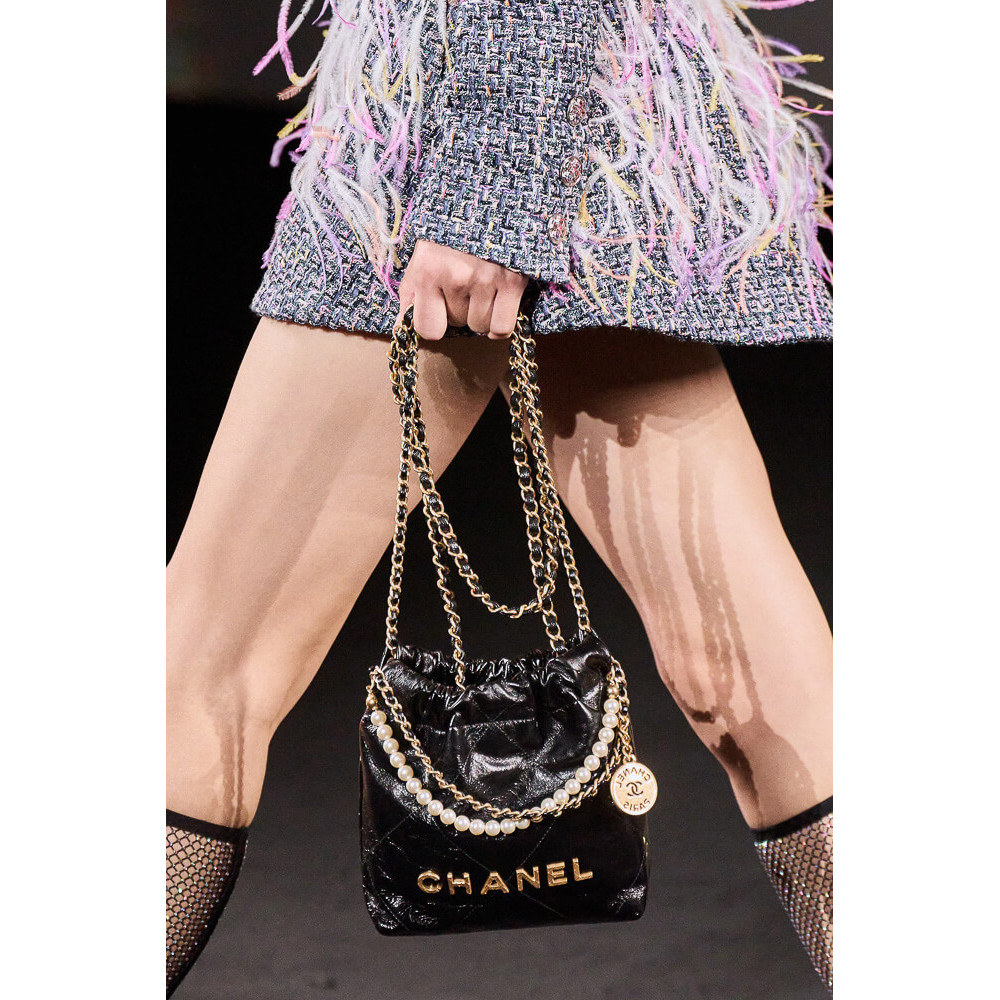 Chanel 22 Mini Bag Shiny Crumpled Calfskin with Pearl Chain