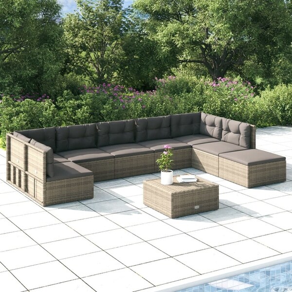 vidaXL 7 Piece Patio Lounge Set with Cushions Gray Poly Rattan