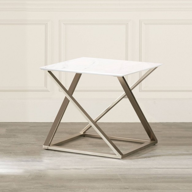 Zurich Square End Table White chrome Steve Silver Co