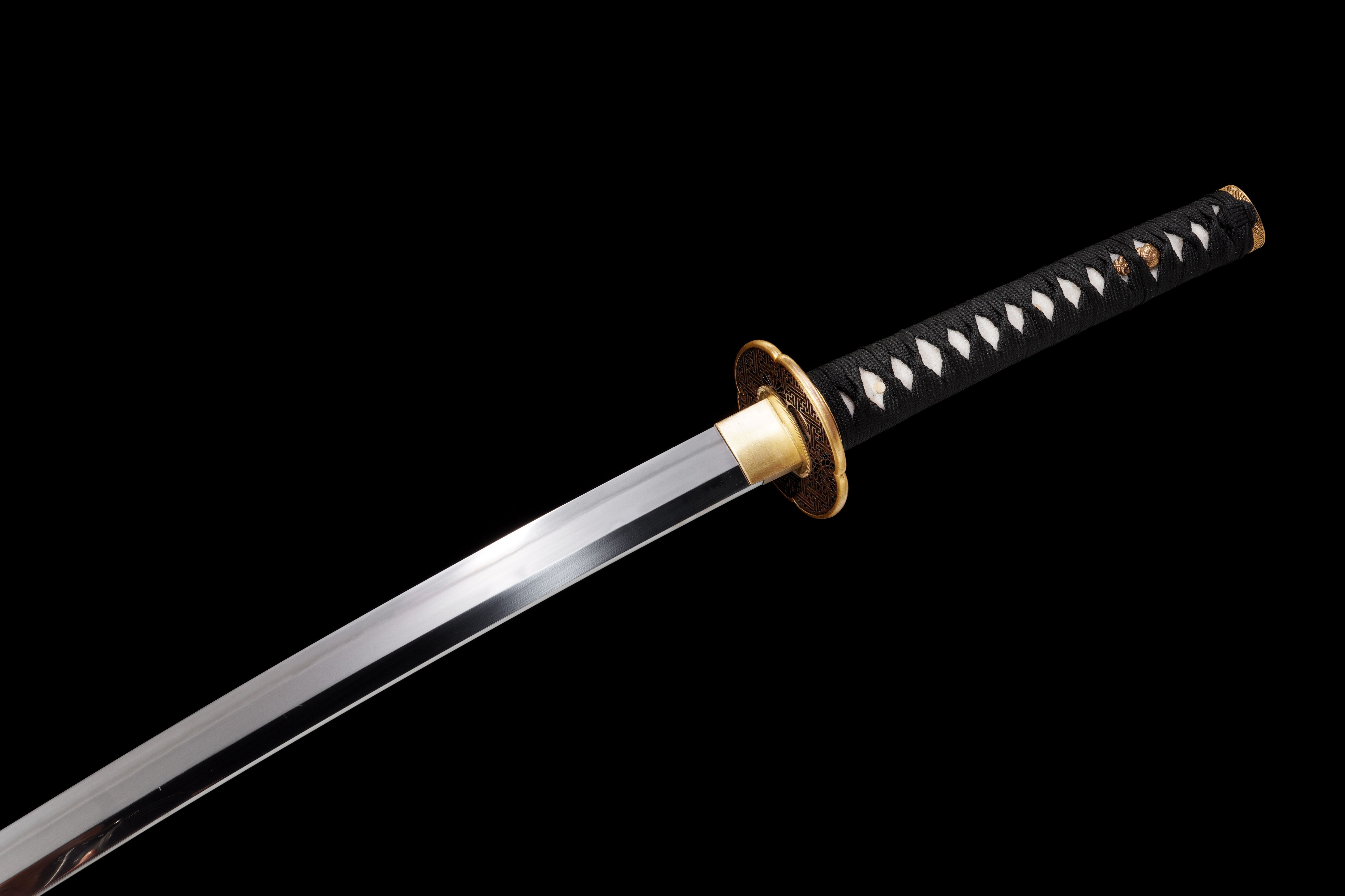 Handmade Japanese Katana T10 Steel Clay Tempered Golden Lattice Full Tang