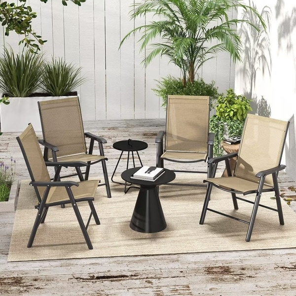 Folding Chairs,Stackable Outdoor Sling Patio Dining Chairs w/ Armrests