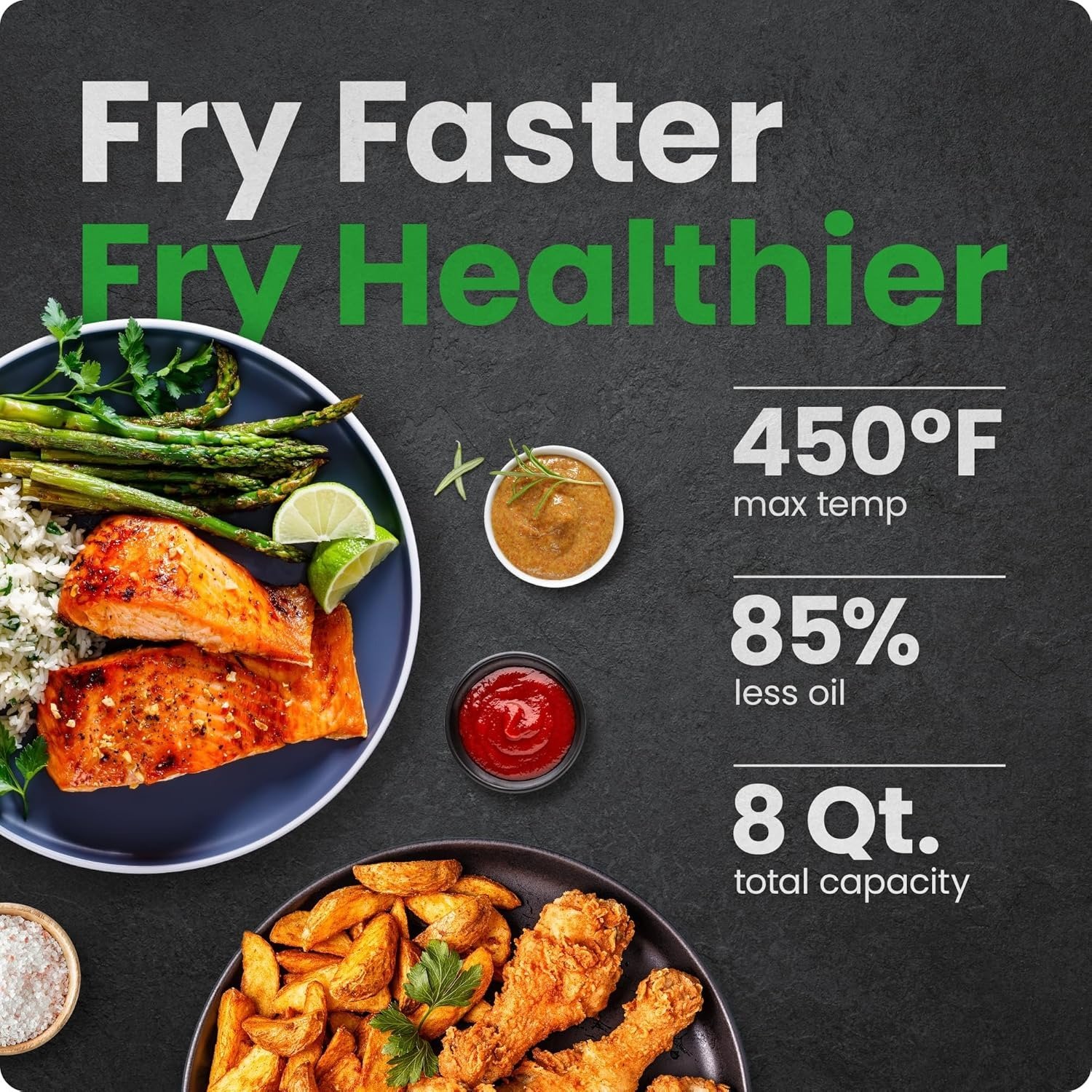 8QT 4-in-1 Air Fryer, 450°F Hi-Fry, LED Shake Reminder, Dishwasher Safe Nonstick Basket