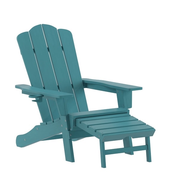 Commercial AllWeather Adirondack Chair with Pullout Ottoman and Cupholder