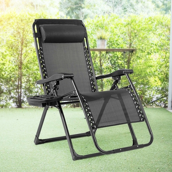 Gymax Folding Zero Gravity Lounge Chair Recliner w/ Cup Holder Tray