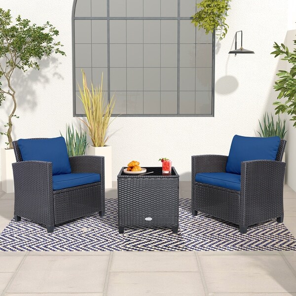 3 Pieces Rattan Patio Furniture Set with Washable Cushion