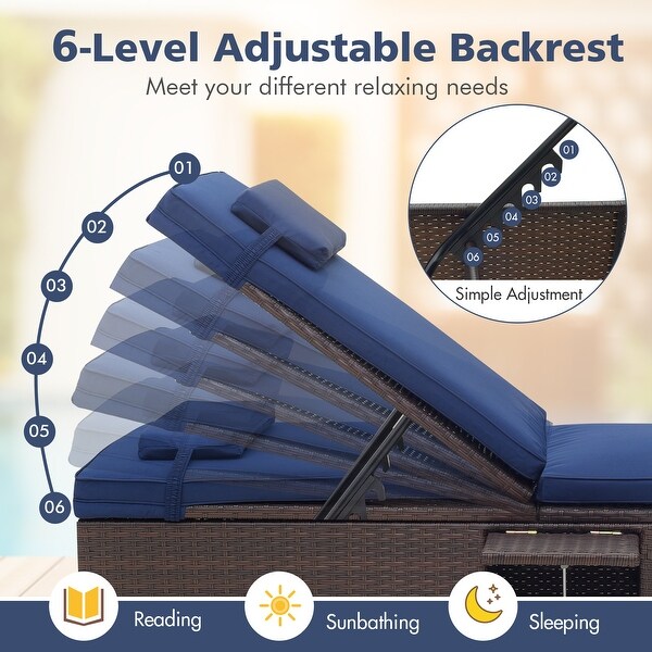 Gymax 2PCS Chaise Lounge w/ 6level Backrest Comfy Seat Cushion and
