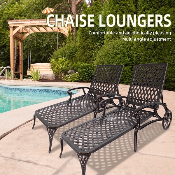 Swimming pool recliner,cast aluminum recliner with wheels set of 2