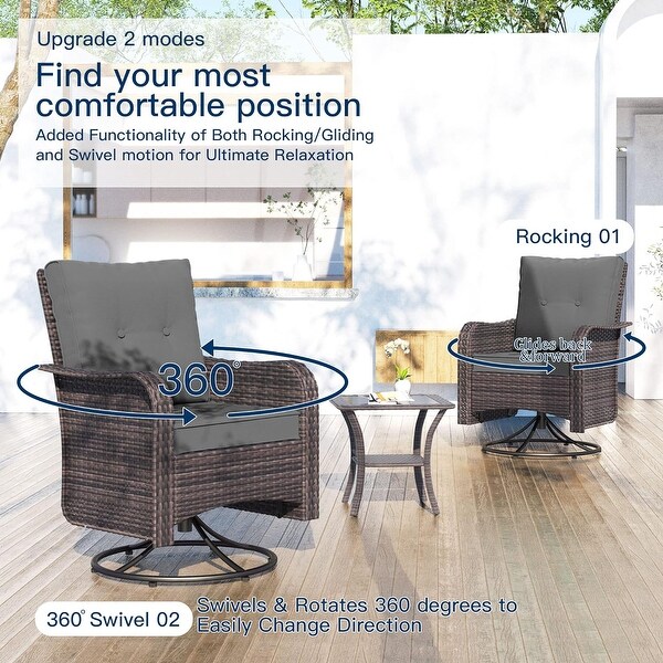 Patio Furniture Sectional Sofa Set,PE Rattan Swivel Rocking Chairs Patio Conversation Set