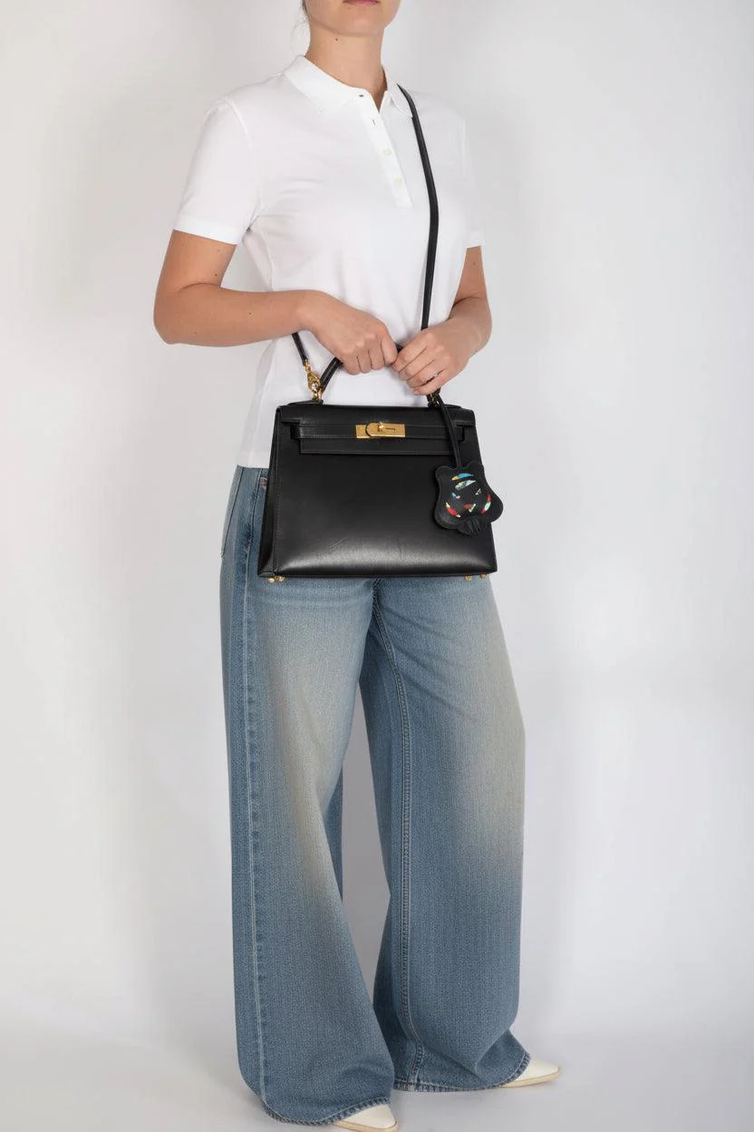 Hermès Kelly 28 Sellier Noir Box Calf Gold Hardware