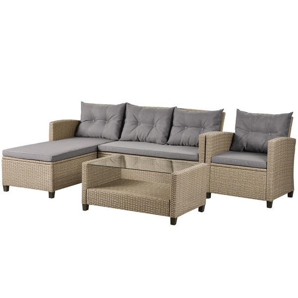 4Piece Wicker Ratten Sectional Sofa with Cushions