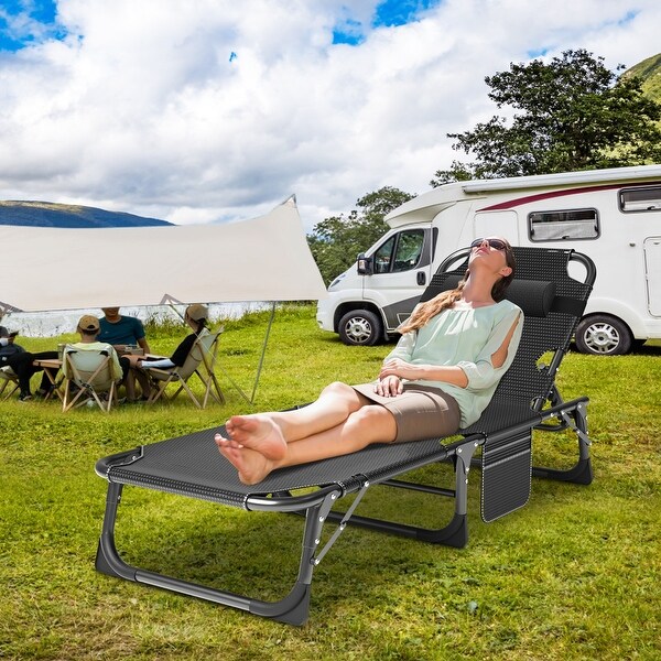 DoCred Folding Camping Cot,Chaise Lounge Chair with Mattress