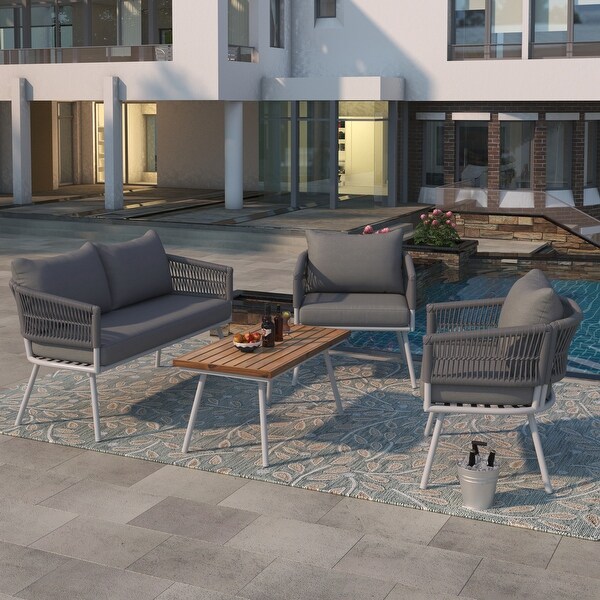 4pcs Lounge Chair Sets Patio Conversation Set Accent Single Sofa