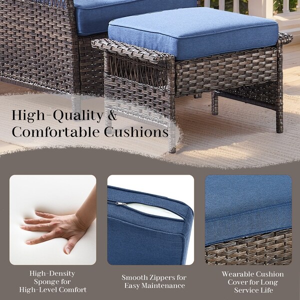 Patio Sofa with Club Chairs,Ottomans,Table