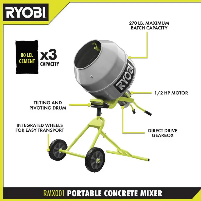 Portable 5.0 cu. ft. Concrete Mixer – Compact Batch Mixer for DIY and Small-Scale Projects