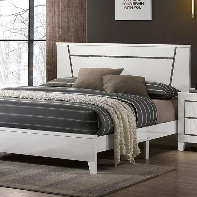 Contemporary White Solid Wood King Bedroom Set 5pcs FOA FOA7038WH Magdeburg
