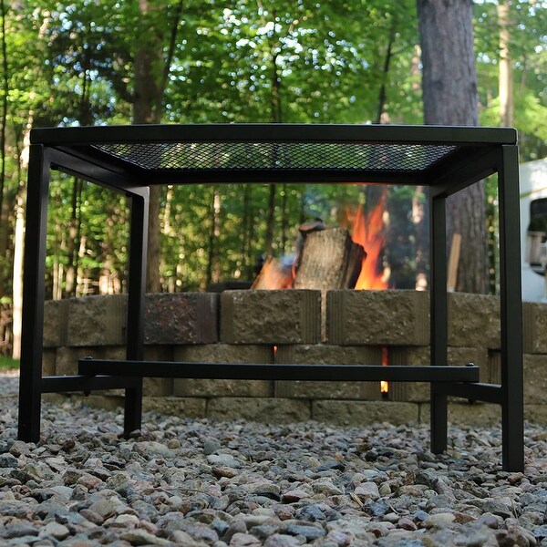 Sunnydaze Fire Pit Bench Black Mesh Steel 23 x 16 Inch