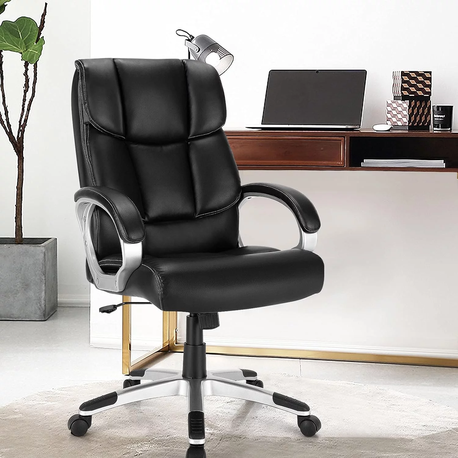 TJUNBOLIFE Ergonomic High Back Office Chair Extra Big Executive Chair with Cushion Lumbar Support Computer Desk Adjustable Swivel Chair Leather Rocking Chair  350LBS Black