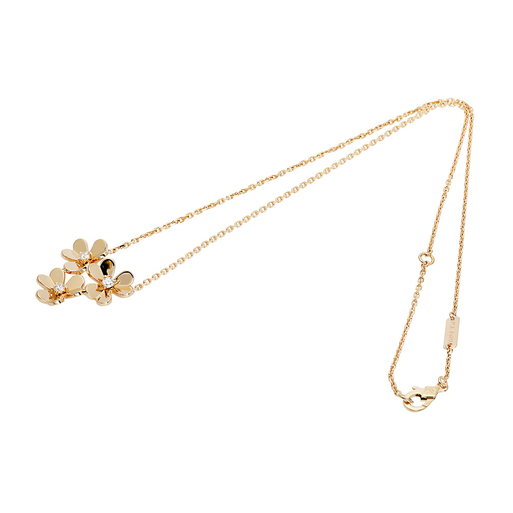 Van Cleef & Arpels Frivole 3 Flower Necklace 18K Yellow Gold Diamond VCARP2DU00