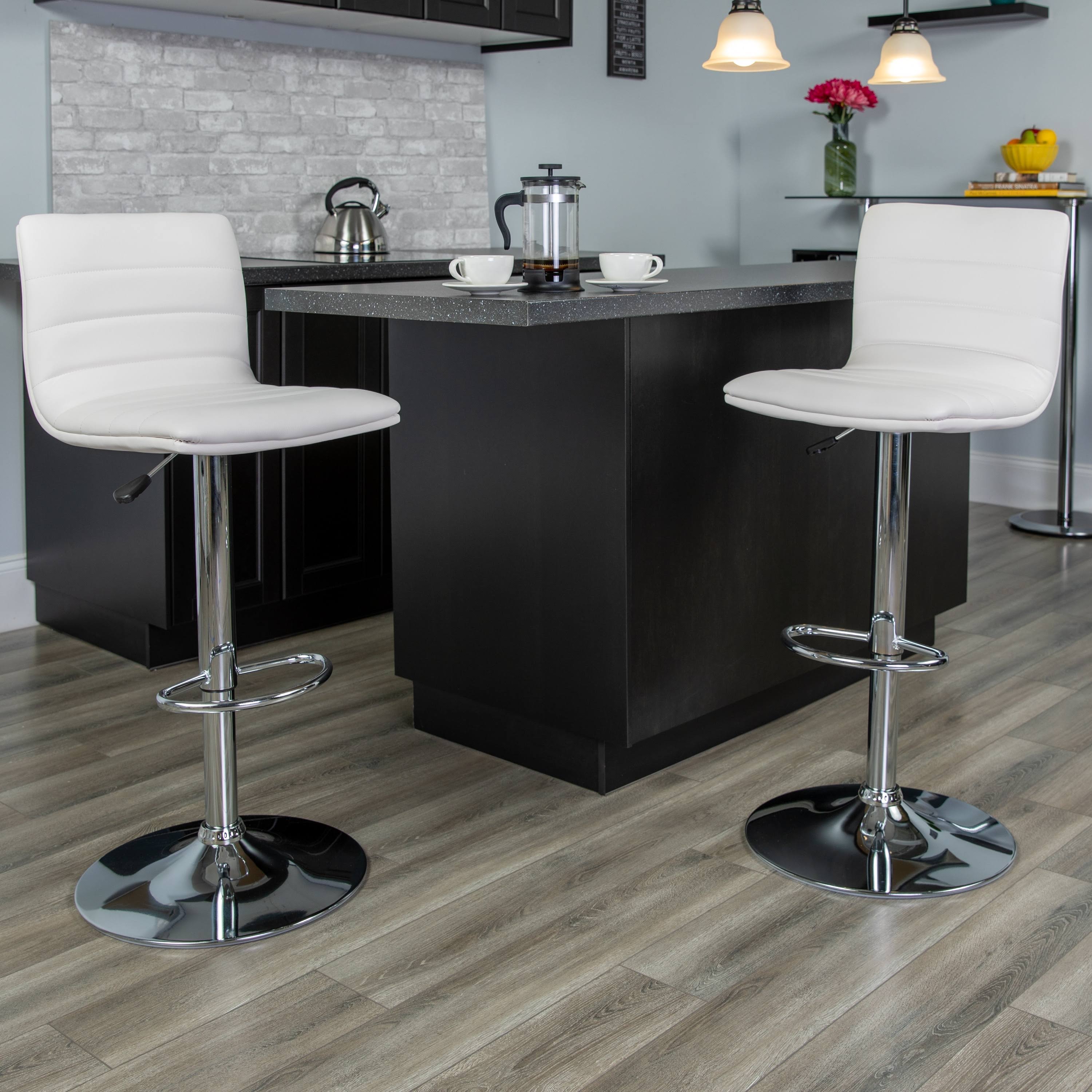 Lancaster Home 2 Pk. Contemporary Vinyl Adjustable Height Barstool with Chrome Base, White