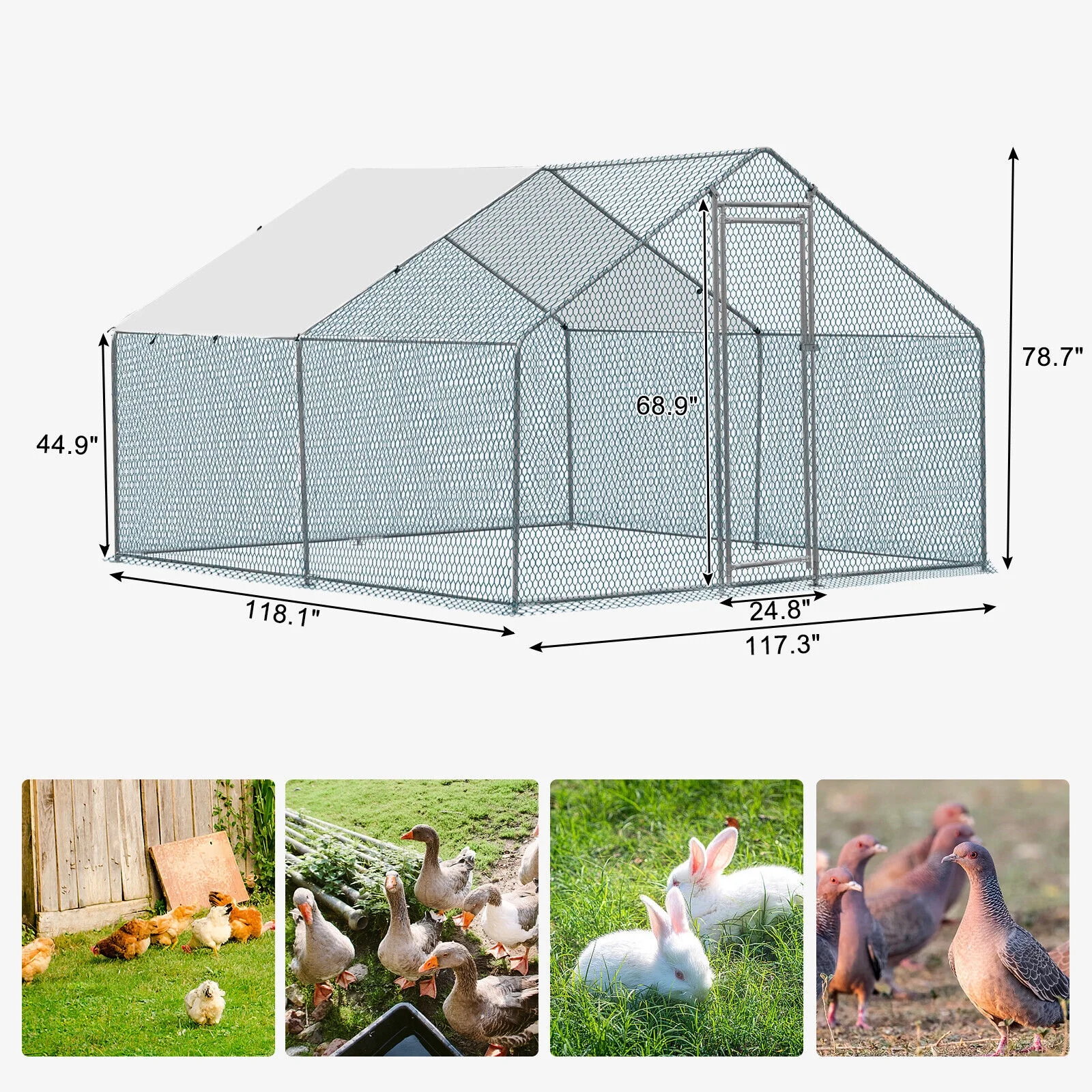 ZGBY Large 10X10Ft Metal Chicken Run Pen Walk-In Cage Poultry Coop Duck Rabbit House