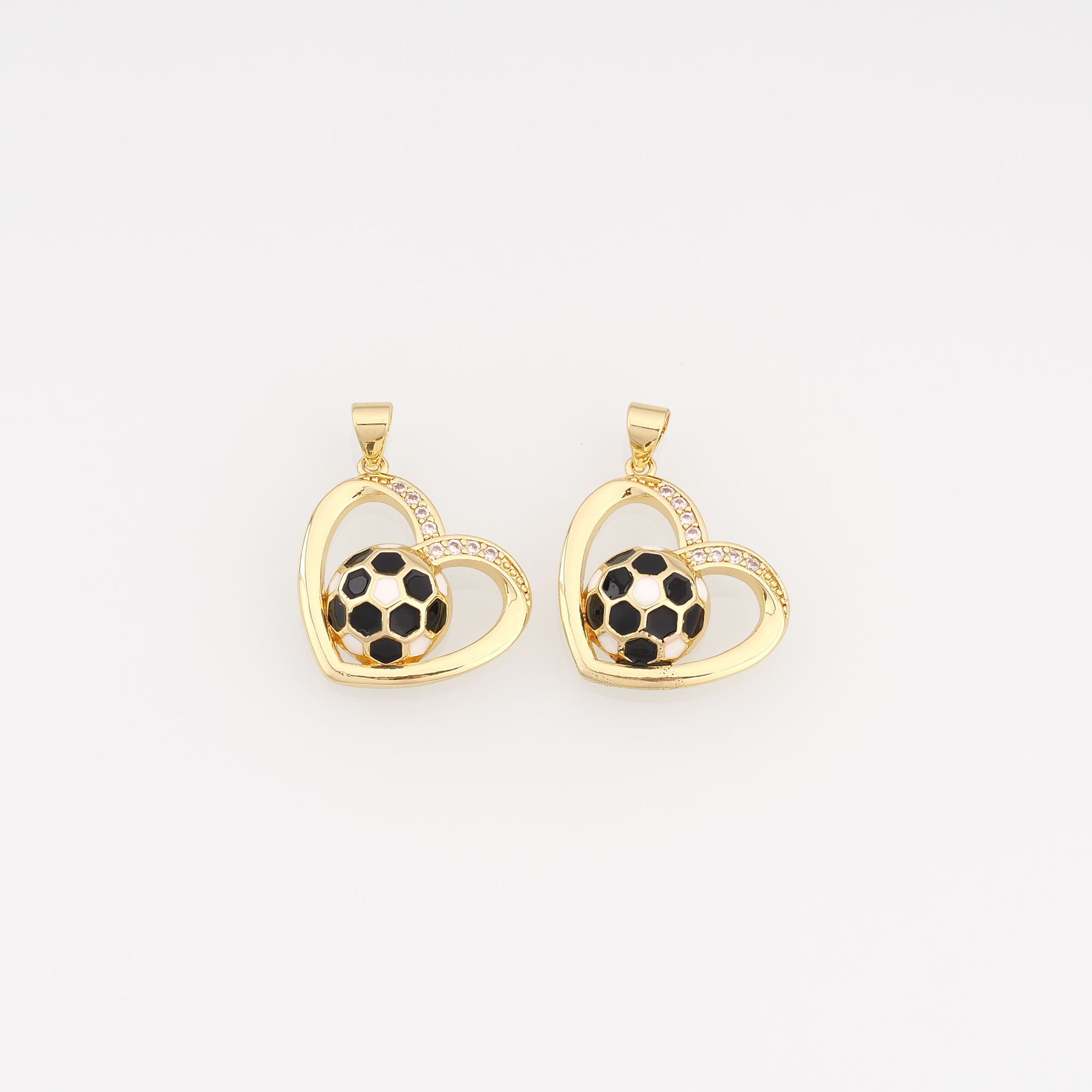 18K Gold Filled Heart Pendant,CZ Micro Pave Heart Football Charm Earrings Necklace for DIY Jewelry Making Supply