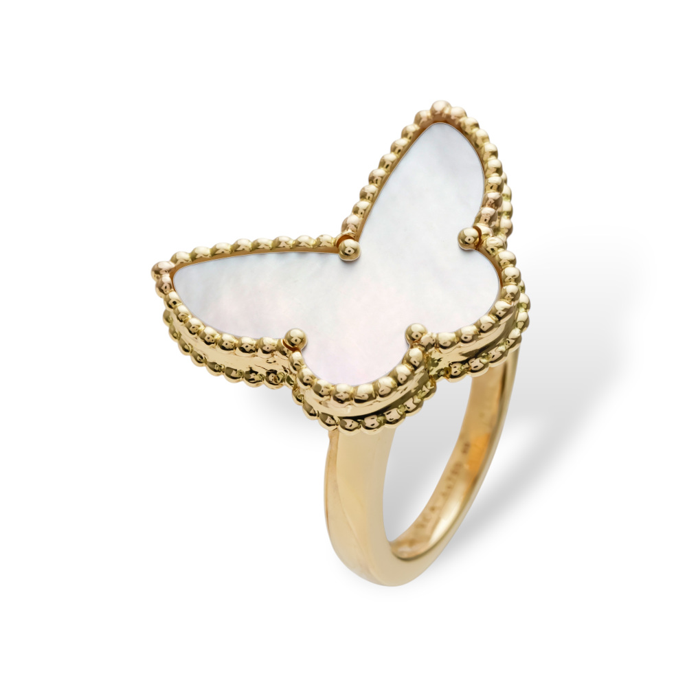 Van Cleef & Arpels Lucky Alhambra Papillon Ring 18K Yellow Gold Mother of Pearl