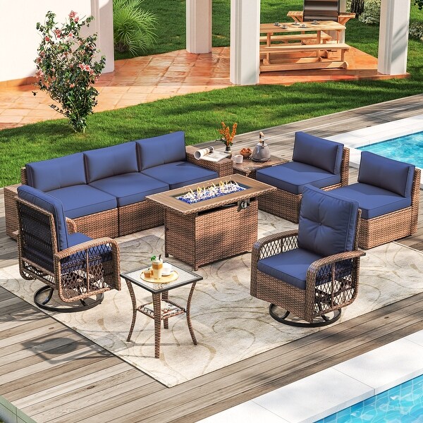 10 PCS Patio Furniture Set with Fire Pit Table