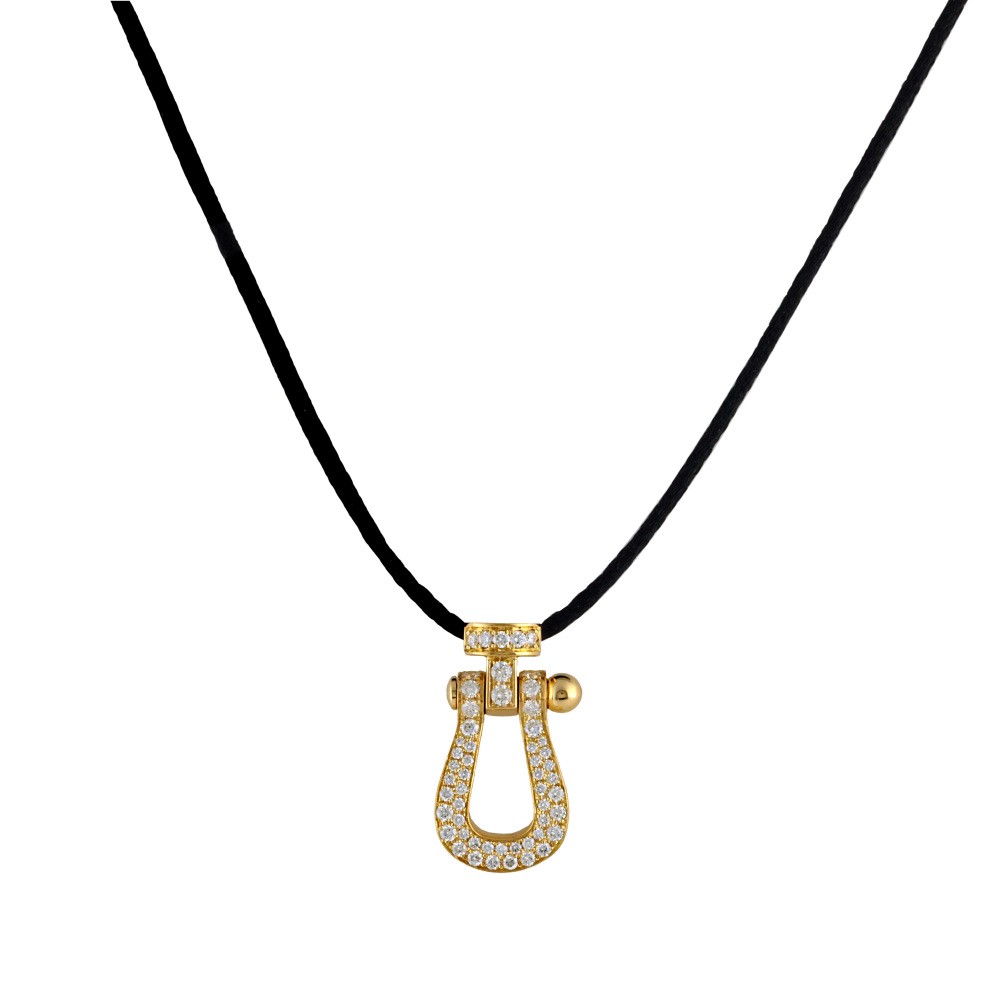 FRED Force 10 Lm Full Diamond Black Satin Cord Necklace 18K Yellow Gold 3B0209