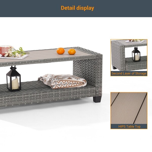 LIVOOSUN Patio HIPS Side Table,Rectangular Rattan Coffee Table