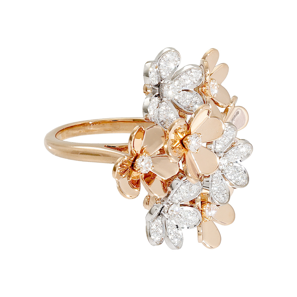 Van Cleef & Arpels Frivole 8 Flower Ring 18K White Gold & 18K Rose Gold Diamond VCARPFIQ00