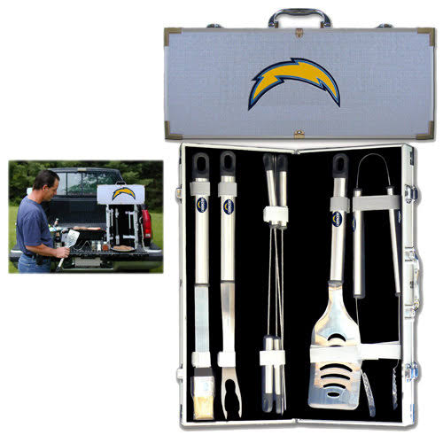 Los Angeles Chargers 8 Piece Stainless Steel BBQ Set w/Metal Case
