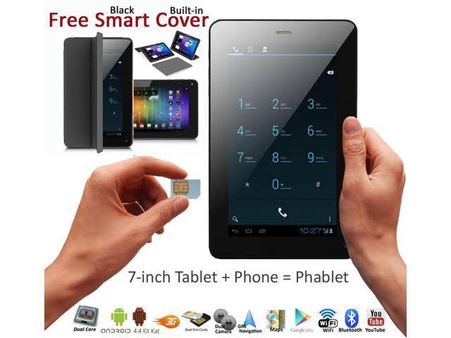 Indigi 7inch Factory Unlocked 2-in-1 Android 4.4 Smartphone + TabletPC w/ Built-in Smart Cover + Bundle Included(Black)