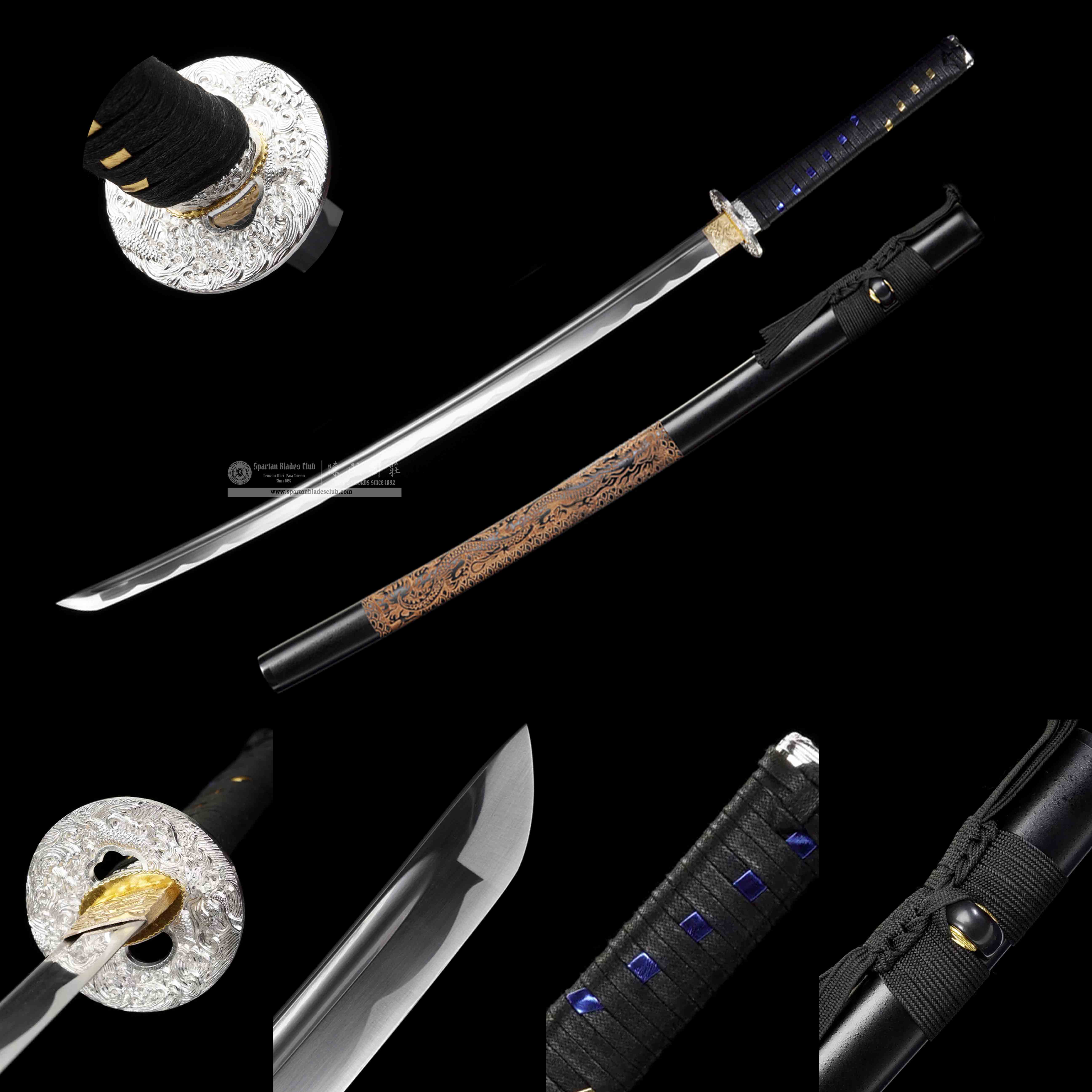 HW43 | Longtuteng | Not Sharpened | Practice Sword | Katana | Carbon Steel | Black | loong(Chinese Dragon) | Full-tang | Spartan Blades Club | CHEN'S SWORDS 1892 - Spartan Blades Club - 陳氏劍莊1892