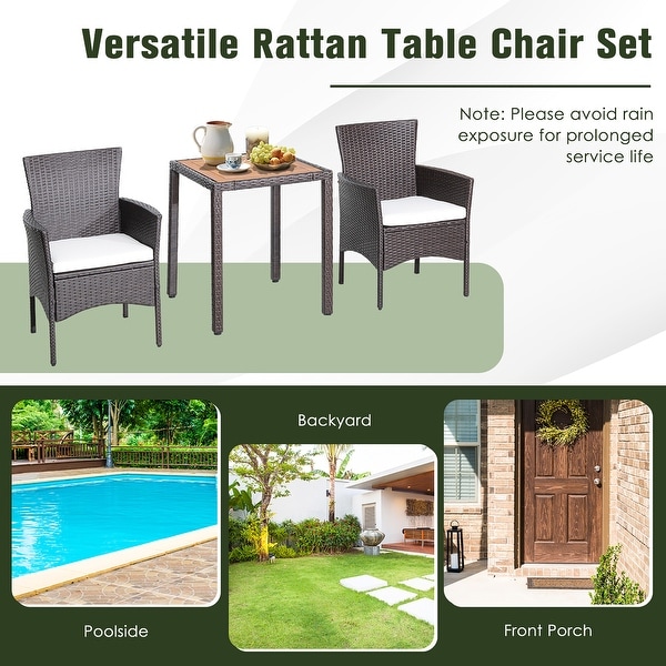 Costway 3PCS Patio Wicker Dining Set Acacia Wood Table Top with