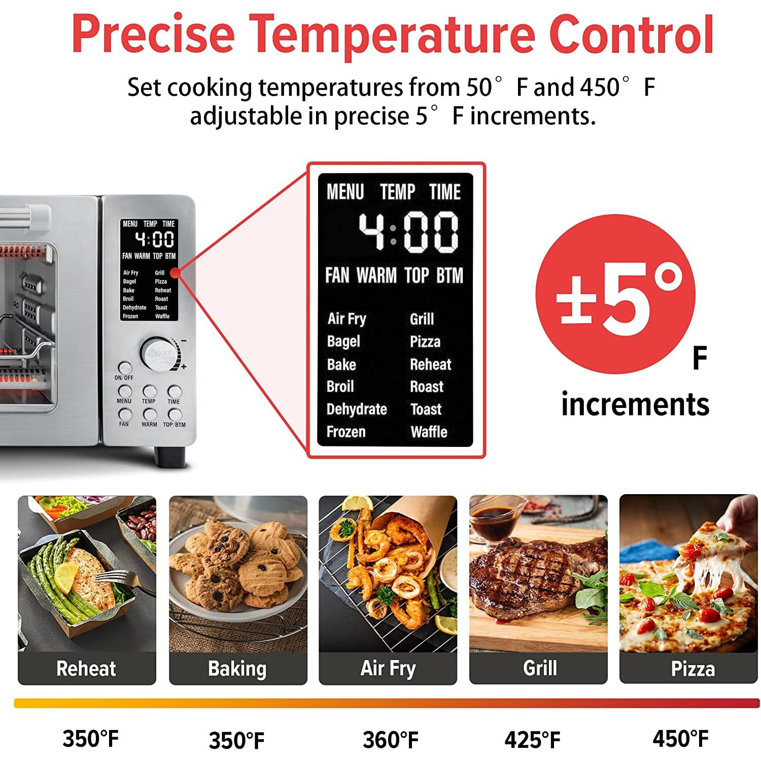 Nuwave Bravo 12-in-1 Digital Toaster Oven, Countertop Convection Oven & Air Fryer Combo, 1800 Watts, 21-Qt Capacity, 50u00b0-450u00b0F Temp Controls, Dual Zone Surround Cooking, Linear T Technology, SS Look