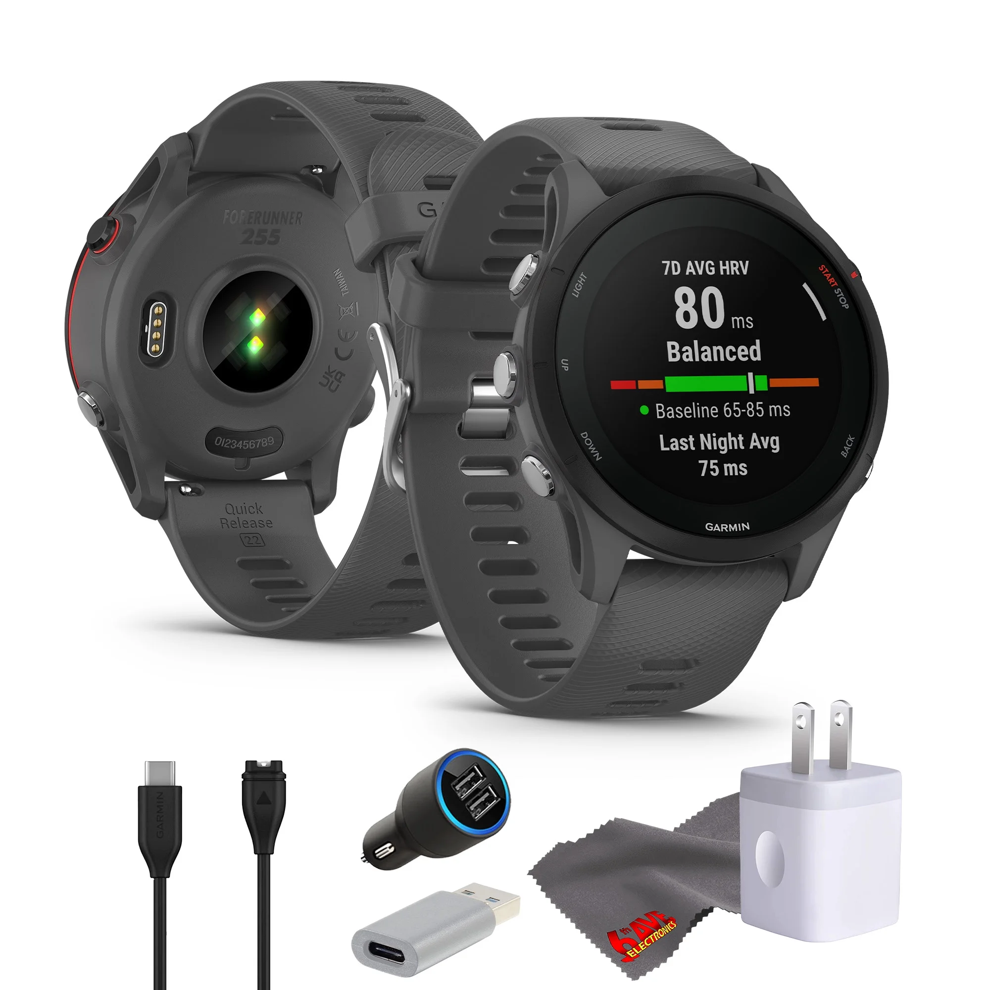 Garmin Forerunner 255 GPS Running Smartwatch, Advanced Insights, Long-Lasting Battery, 46MM Fitness Smart Watch for Men and Women, Slate Gray, Bundle