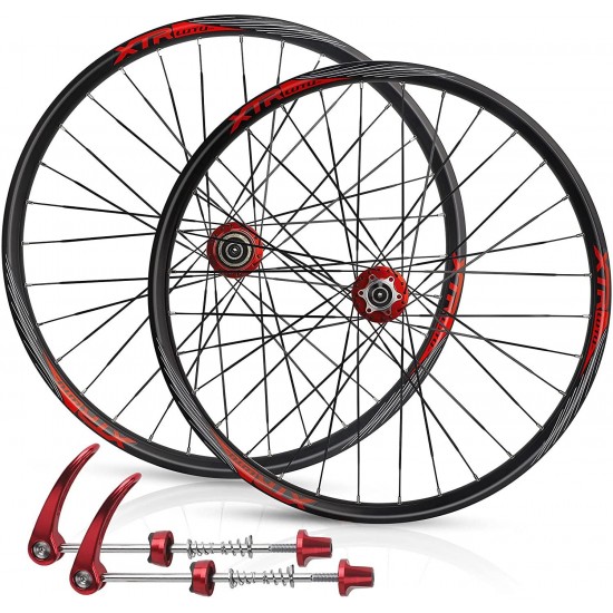 Bicycle Wheelset, Bicycle Wheel Front & Rear Set 26″ Double Layer Alloy Rim Sealed Bearing, QR ​7-11 Speed Cassette Hub Disc Brake