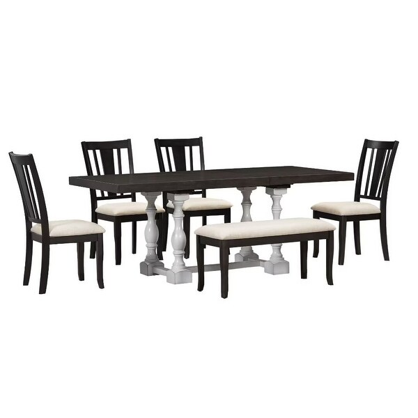 Extendable Dining Table Set with Removable Leaf,Padded Chairs and Bench