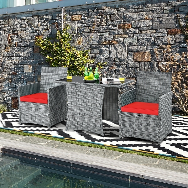 Costway 3PCS Patio Rattan Furniture Set Cushioned Sofa Armrest Garden