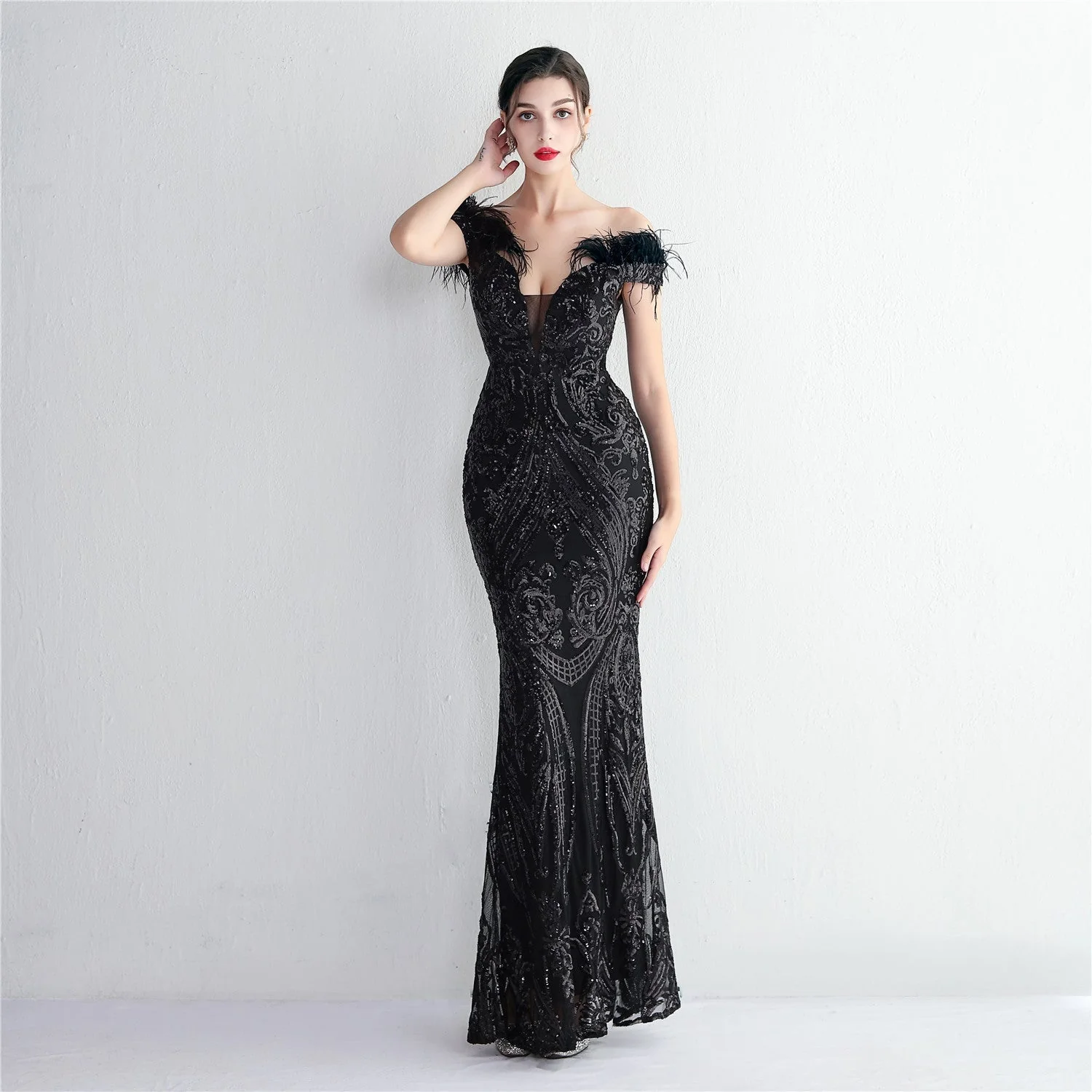 Sequin Mermaid Gown | Plunging V-Neck Maxi DressClistos