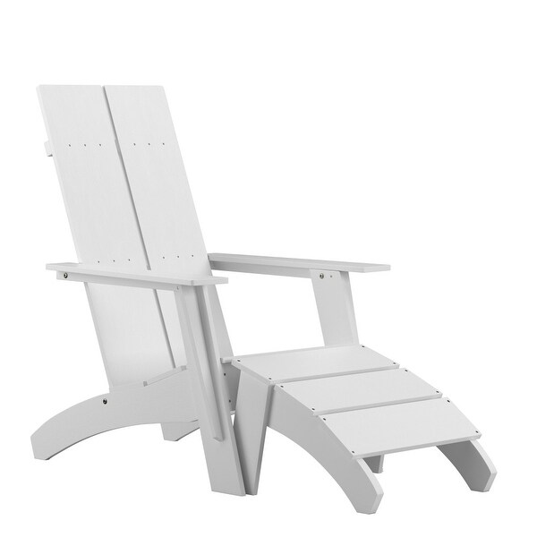Modern AllWeather Dual Slat Adirondack Style Chair with Footrest