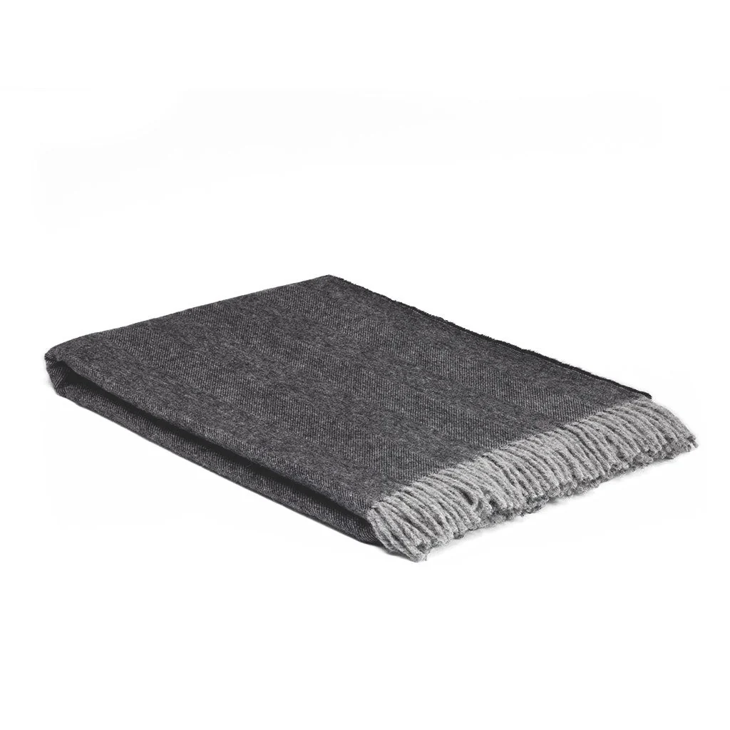 Graphite Herringbone Merino Lambswool Blanket