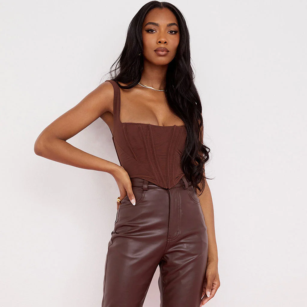 Square Neck Corset Crop Top With StrapsClistos